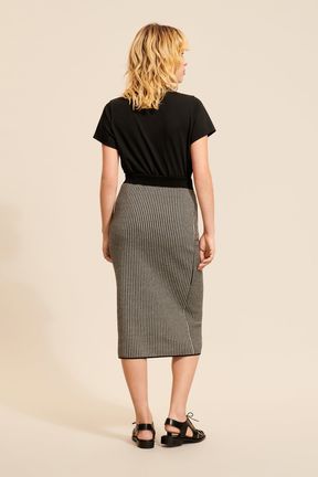 Women Houndstooth Midi Skirt Black back worn view