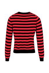 Women Brushed Poor Boy Striped Sweater Black/red back view