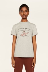 Women Solid - Women "La Beauté" Print T-Shirt, Grey front worn view