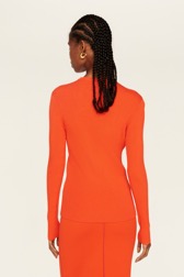 Women Maille - Women Plain Front Keyhole Top, Orange back worn view