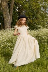 Girl Long Ruffled Dress White front worn view