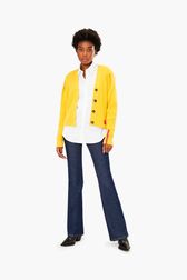 Women - Wool Cardigan SR, Yellow front worn view