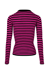 Women Raye - Women Multicoloured Striped Rib Sock Knit Sweater, Black/fuchsia back view