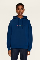 Women Solid - Multicolored Signature Hoodie, Prussian blue front worn view
