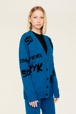 Cardigan grunge laine logo Sonia Rykiel femme Bleu canard vue de détail 1