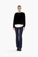 Women Solid - Women Velvet Sweatshirt, Black front worn view