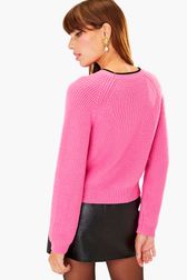 Women - Wool Merinos Rykiel Sweater, Pink back worn view