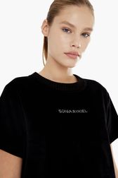 Women Solid - Women Velvet T-shirt, Black back worn view