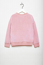 Girls Solid - Velvet Girl Long Sleeve Sweater, Pink back view