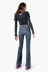 Women - High Waist Flare Jeans, Black back worn view