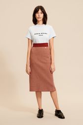 Women - Mi-Long Signature Skirt with Geometric patterns, Brun front worn view
