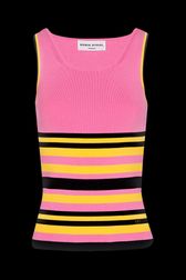 Women - Pink and Multicolored Stripes Tank Top, Pink front view