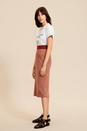 Women - Mi-Long Signature Skirt with Geometric patterns, Brun details view 1