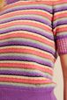 Femme - Pull manches courtes rayé multicolore pastel femme, Lilas vue de détail 2