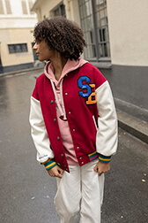 Girl Varsity Jacket - Bonton x Sonia Rykiel Burgundy front worn view