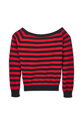 Women Maille - Women Striped Flower Sweater, Black/red back view