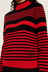 Women Iconic Bicolor Striped Sweater Black/red details view 1