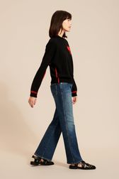Women - Black long sleeve sweater with bouche embroidery, Black details view 1