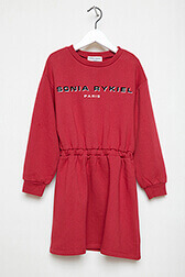 Girls Solid - Girl Long Sleeve Dress, Burgundy front view