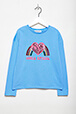 Girls Solid - Long-Sleeved Oversized Printed Girl T-shirt, Blue front view