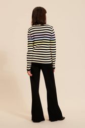 Women - Beige Signature Pullover with multicolor stripes, Night blue back worn view