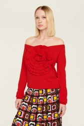 Women Maille - Women Plain Flower Sweater, Red details view 2