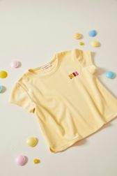 Filles - T-shirt fille velours logo Sonia Rykiel, Jaune clair vue de détail 1
