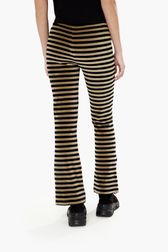 Women - Women Striped Velvet Flare Pants, Black back worn view