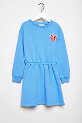 Girl Long Sleeve Dress Blue front view