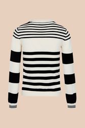 Women - Women Striped Shoulder Button Sweater, Black/white back view