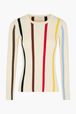 Women - Striped Cotton Sweater With Long Sleeves, Ecru back view