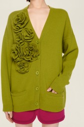 Femme Maille - Cardigan laine fleur en relief femme, Pistache vue de détail 3