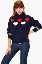 Women - Woolen SR Hearts Sweater, Black/blue details view 1