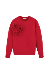 Women Maille - Flowers Poor Boy Sweater, Red front view