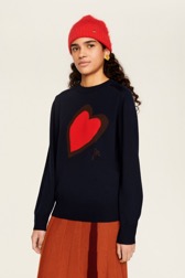 Women Maille - Women Heart Print Sweater, Night blue details view 2
