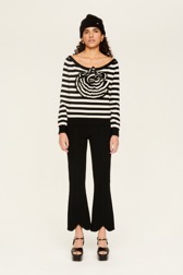 Women Maille - Women Striped Flower Sweater, Black/ecru details view 1