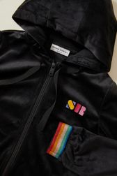 Filles - Children Black Velvet Zip-Up Sweatshirt, Noir vue de détail 2