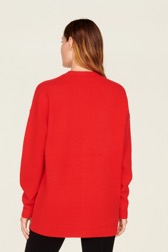 Femme Maille - Cardigan laine fleur en relief femme, Rouge vue portée de dos