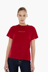 Women Solid - Women Velvet T-shirt, Red front worn view