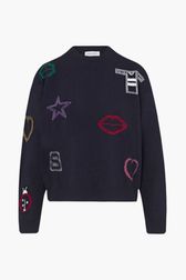 Women - SR Iconic Symbols Sweater, Black/blue front view