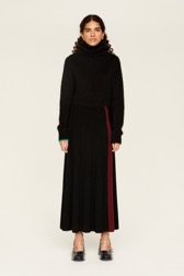 Women Maille - Women Two-Tone Godet Skirt, Black front worn view