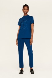 Femme Uni - T-shirt jersey de coton femme, Bleu de prusse vue de détail 3