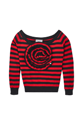 Women Maille - Women Striped Flower Sweater, Black/red front view