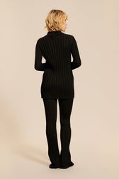 Women - Black Long Sleeve Ribbed Cardigan, Black back worn view
