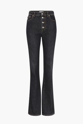 Women - High Waist Flare Jeans, Black front view