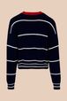 Women - Women Striped Contrast Trim Sweater, Black/blue back view