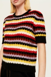 Women Striped Fluffy Sweater Multico crea details view 1