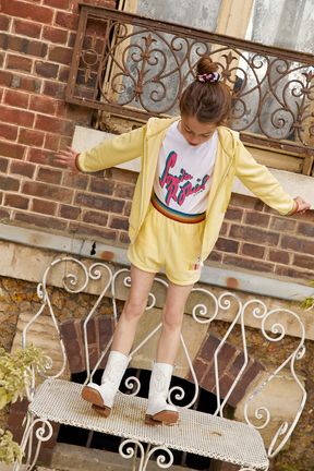 Girls - Velvet Girl Shorts, Light yellow front worn view