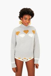 Women - Woolen SR Hearts Sweater, Grey details view 1