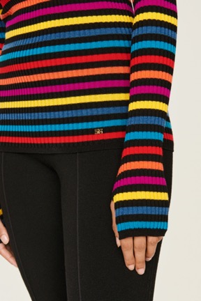 Women Multicoloured Striped Rib Sock Knit Sweater Multico striped rf details view 2